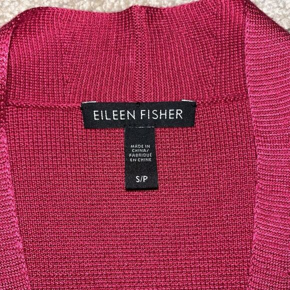 Eileen Fisher S/Petite Cardigan Medium Red Open Radish Tencel Silk Angle Front - Picture 6 of 14